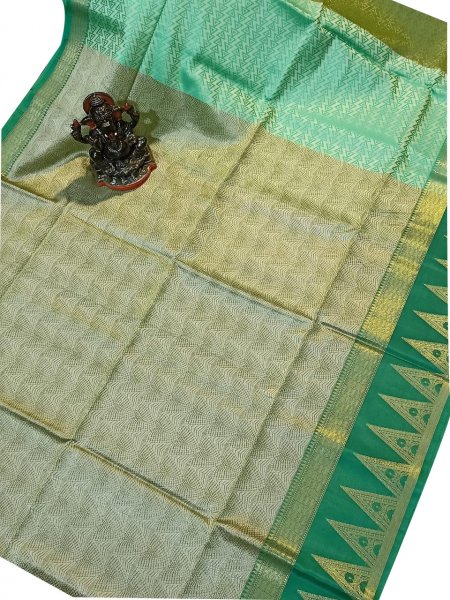 Green and Gray kora silk saree with kuppatam border